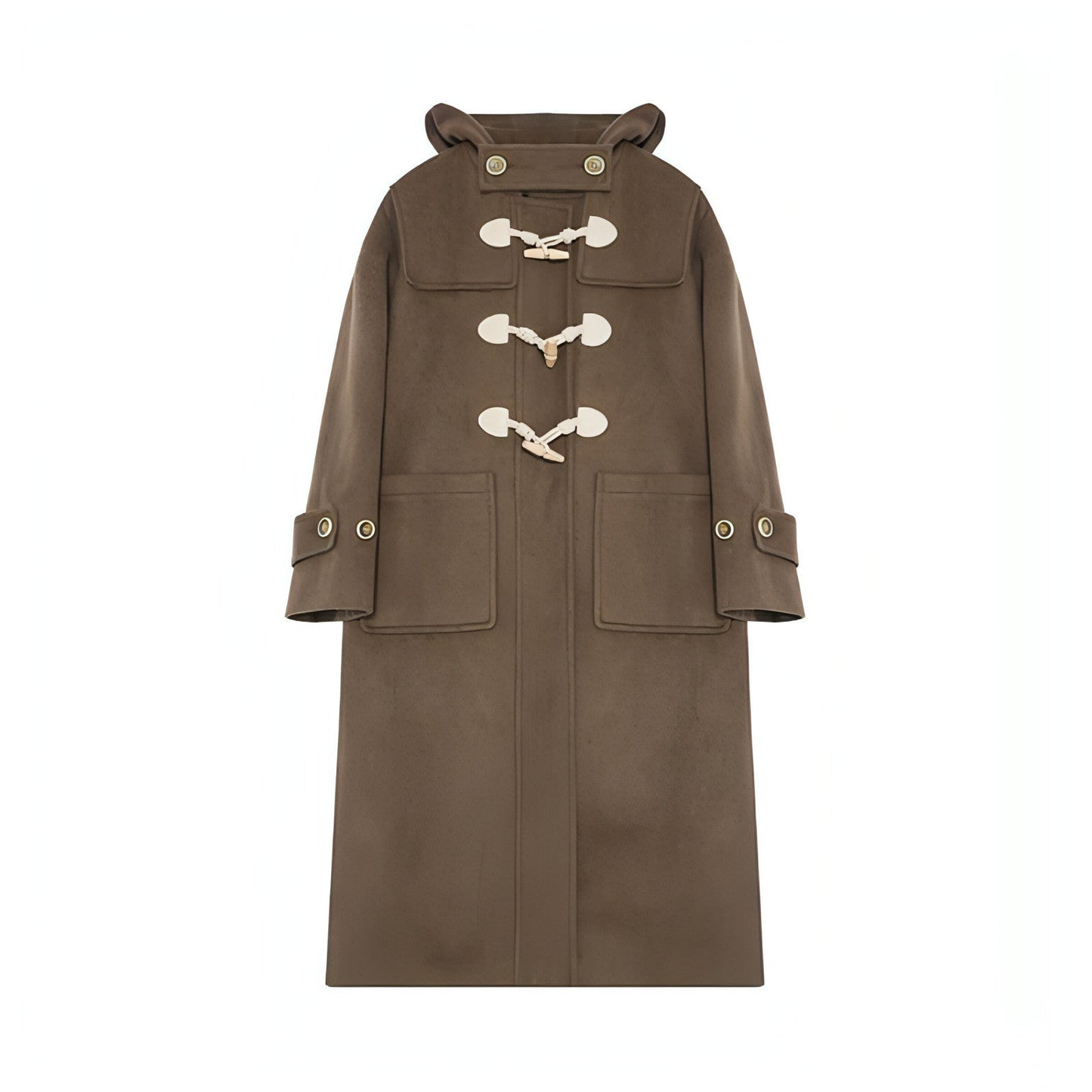 Winter Thicken College Style Hooded Mid-length Melton Wool Coat
