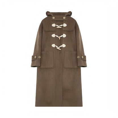Winter Thicken College Style Hooded Mid-length Melton Wool Coat