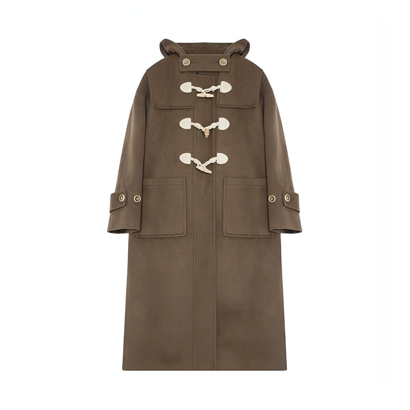 Winter Thicken College Style Hooded Mid-length Melton Wool Coat