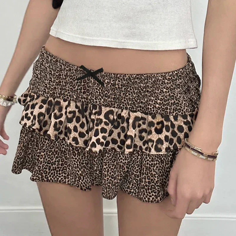 Roxanna Leopard Print Bow A-line Skirt
