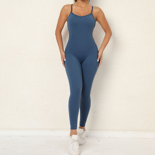 V Neck No Embarrassment Line Yoga Fitness Jumpsuit Backless Hip Sports Jumpsuit Dance Pants
