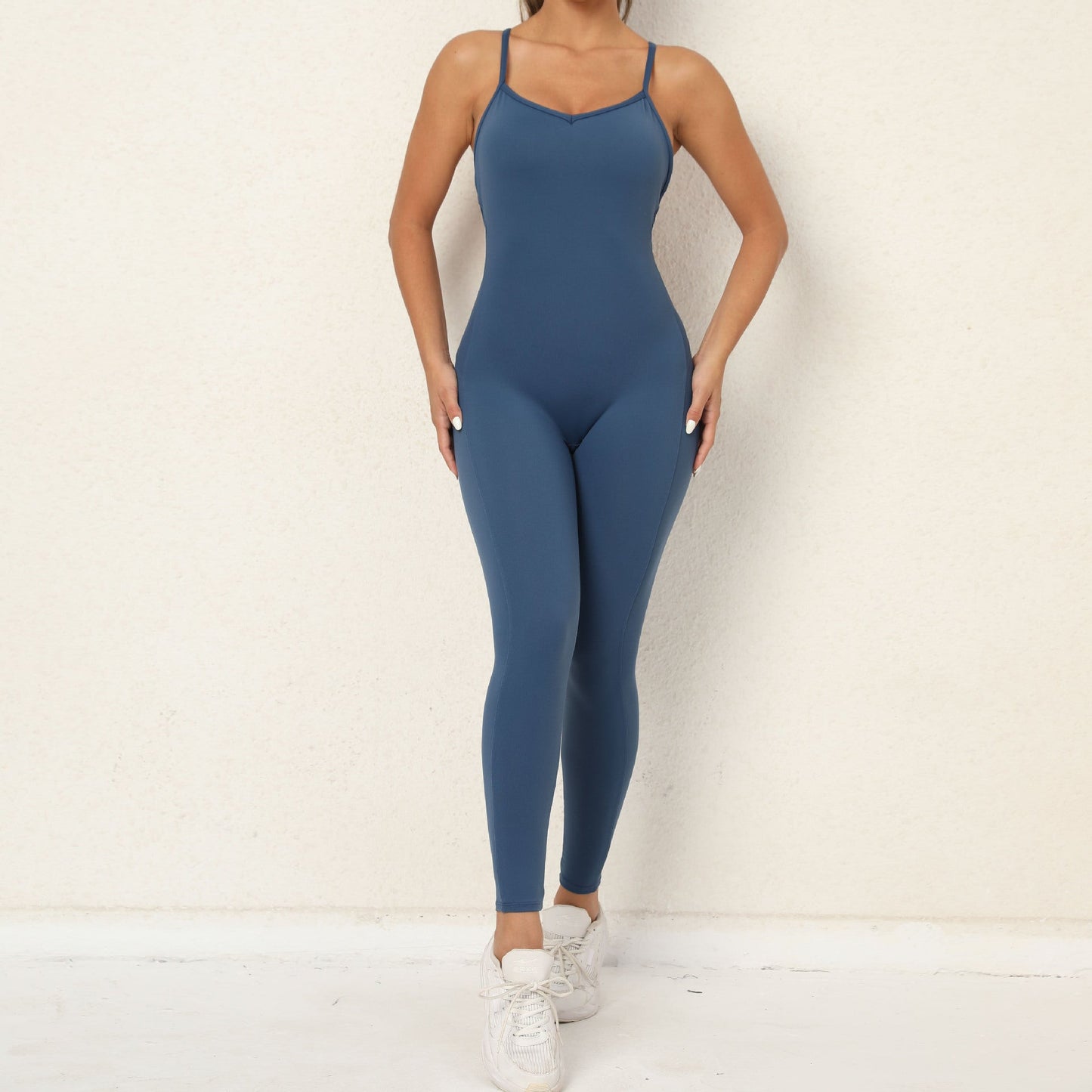 V Neck No Embarrassment Line Yoga Fitness Jumpsuit Backless Hip Sports Jumpsuit Dance Pants