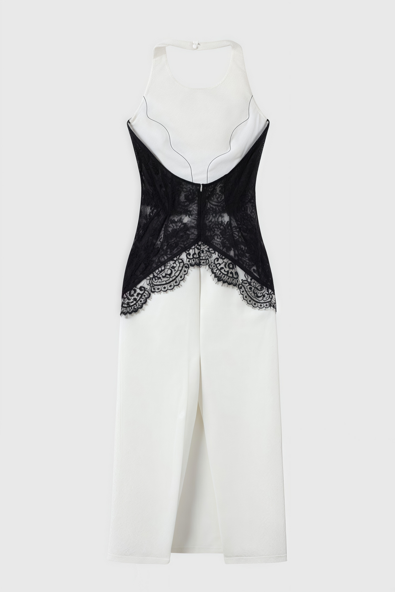 Kellan Crepe and Lace Open Back Maxi Dress