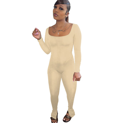 Backless Neck Trousers Color High Elastic Fabric Sports Yoga Jumpsuit