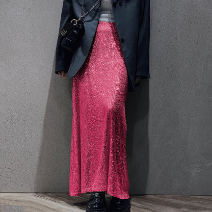 Spring Autumn Popular Long Sleeve Blouse Long Skirt Sequined Set