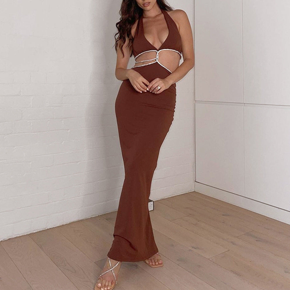 Cropped Outfit Halter Diamond Rope Maxi Dress