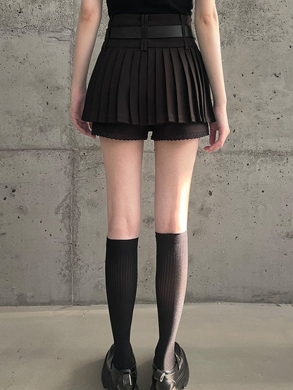 Pleated Lace A-line Skirt Trousers