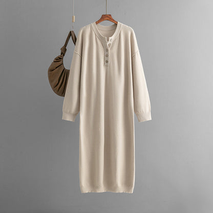 Autumn Winter Button Knitwear Dress Color Loose Sweater