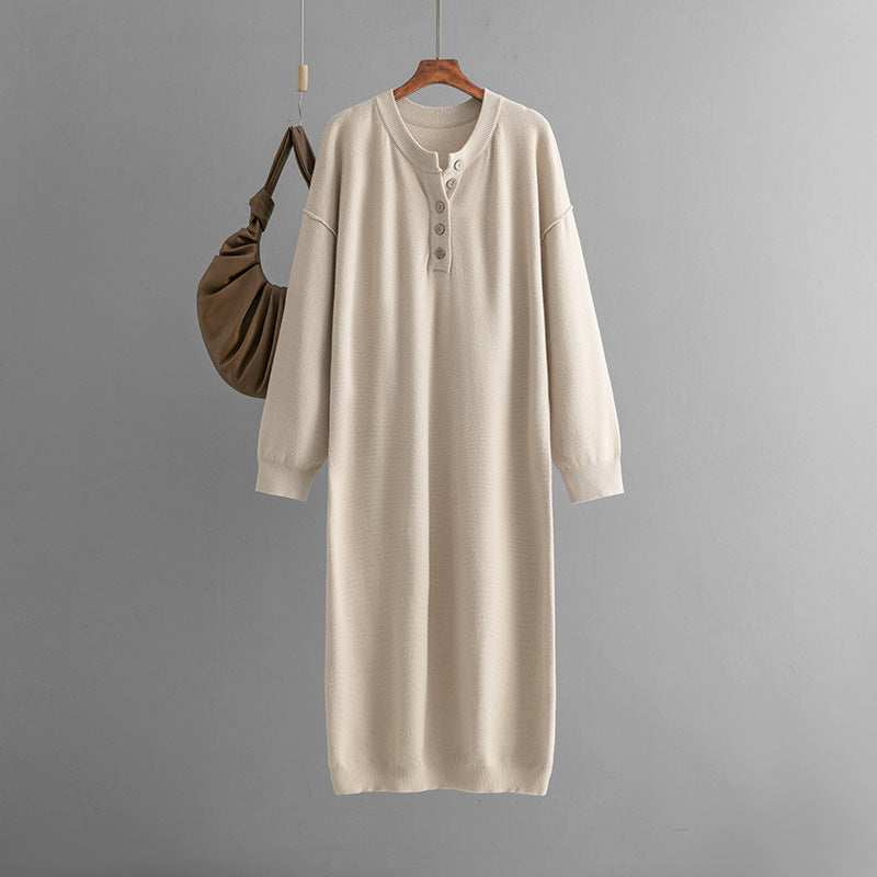 Autumn Winter Button Knitwear Dress Color Loose Sweater