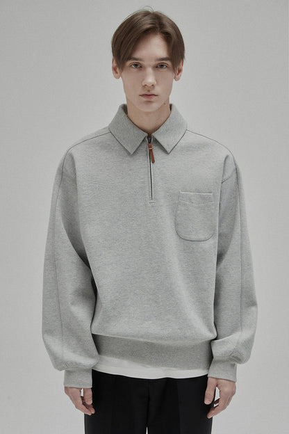 Half-zip Polo Collar Pocket Oversized Sweatshirt