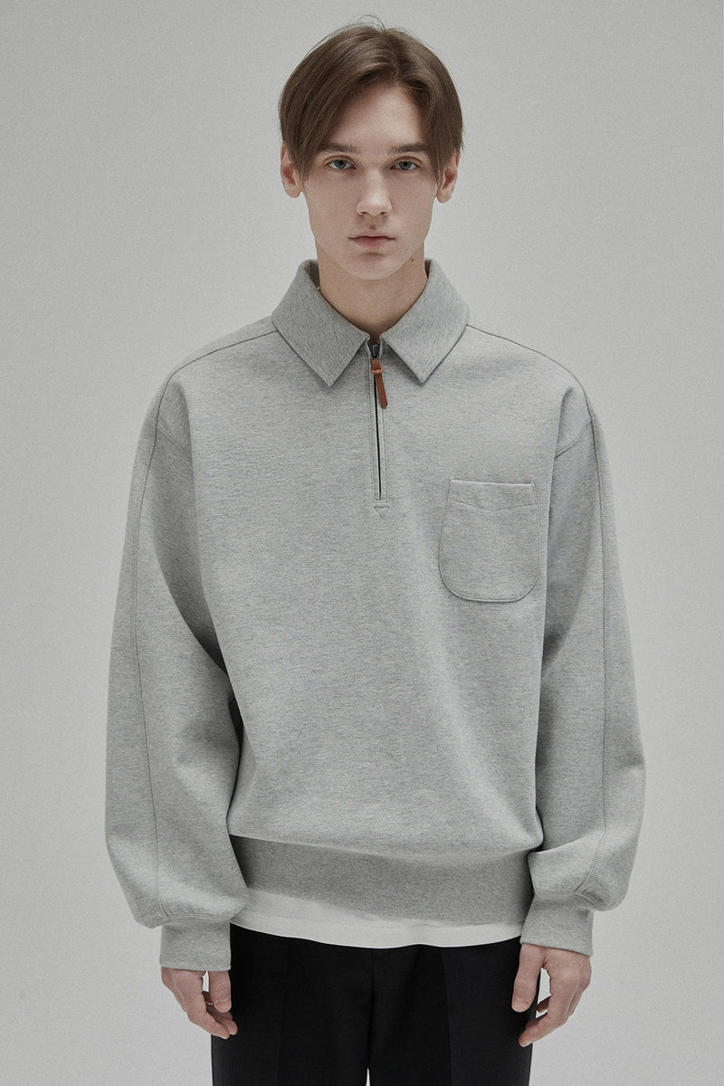 Half-zip Polo Collar Pocket Oversized Sweatshirt