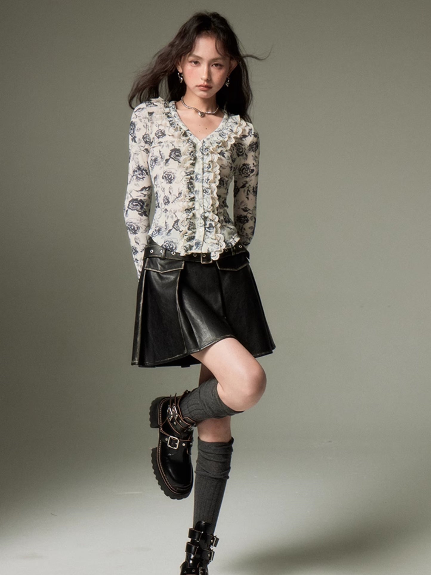 Pleated Leather Skirt