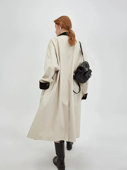 New Retro Color-block Long Trench Coat