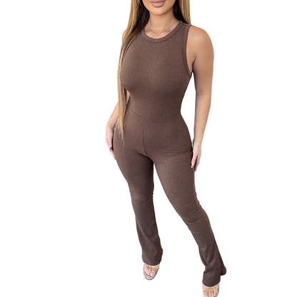 Clothing Comfortable Sleeveless Zipper Slim Fit High Waist Micro Pull Jumpsuit