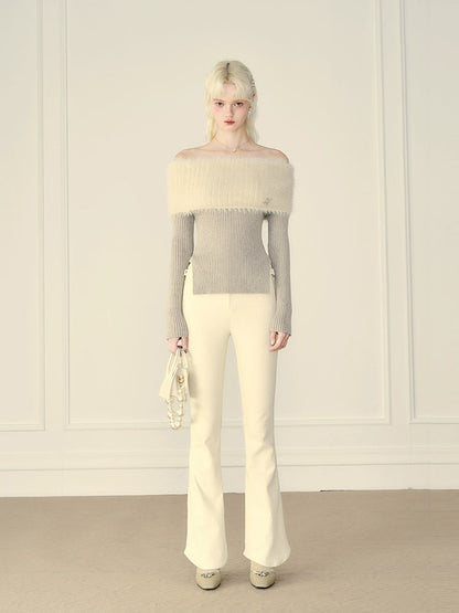 Thick Off-shoulder Mink Cashmere Knit Sweater