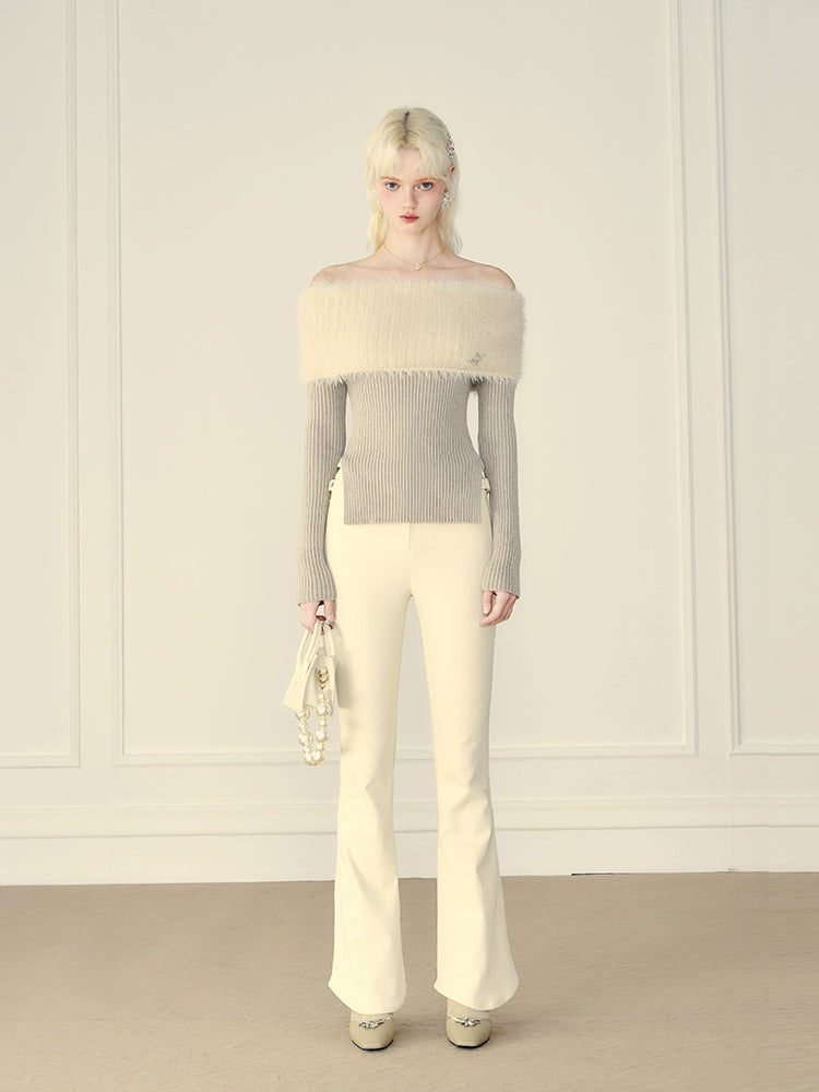 Thick Off-shoulder Mink Cashmere Knit Sweater