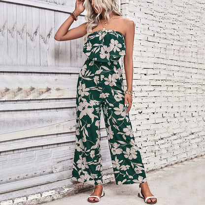 Summer Clothing Printed Tight Red Jumpsuit