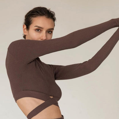 Autumn Winter Slit Sweater Pleated Skirt Lace-up Sweater Suit for
