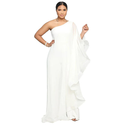 Multi Color One Shoulder Sleeveless Stitching Stretch Jumpsuit