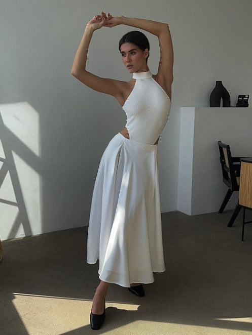 High-waisted Satin Long Skirt
