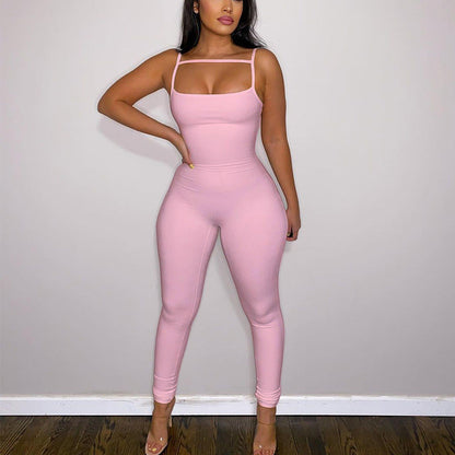 Clothing Summer Slim Bottoming Sunken Stripe Suspender Jumpsuit