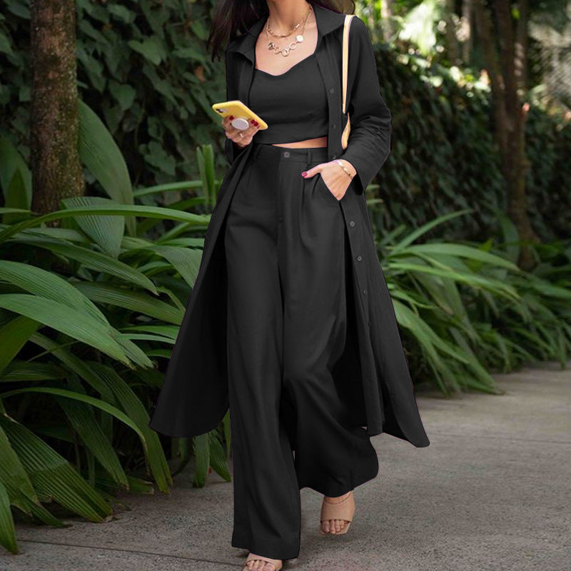 Fall Trench Coat Wide Leg Pants Clothing Three-piece Suit