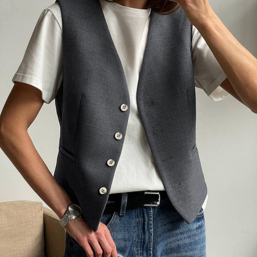 Summer Neutral Minimalist Gray Sleeveless Waistcoat Vest All Matching Clothing Two Piece Set