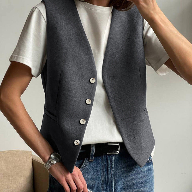 Summer Neutral Minimalist Gray Sleeveless Waistcoat Vest All Matching Clothing Two Piece Set