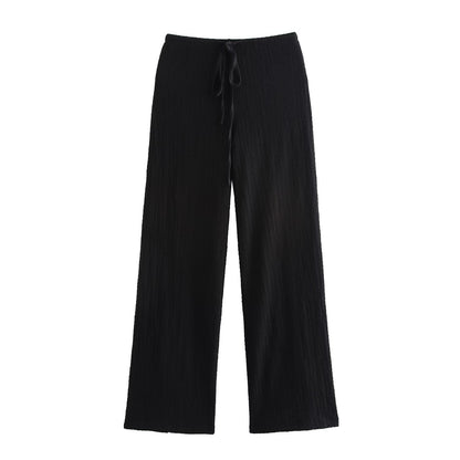 Texture Single Breasted Vest Jacket High Waist Straight Leg Pants Two Piece Sets
