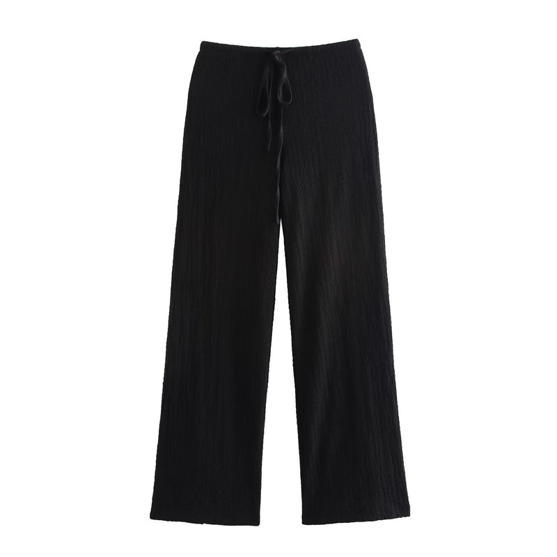 Texture Single Breasted Vest Jacket High Waist Straight Leg Pants Two Piece Sets
