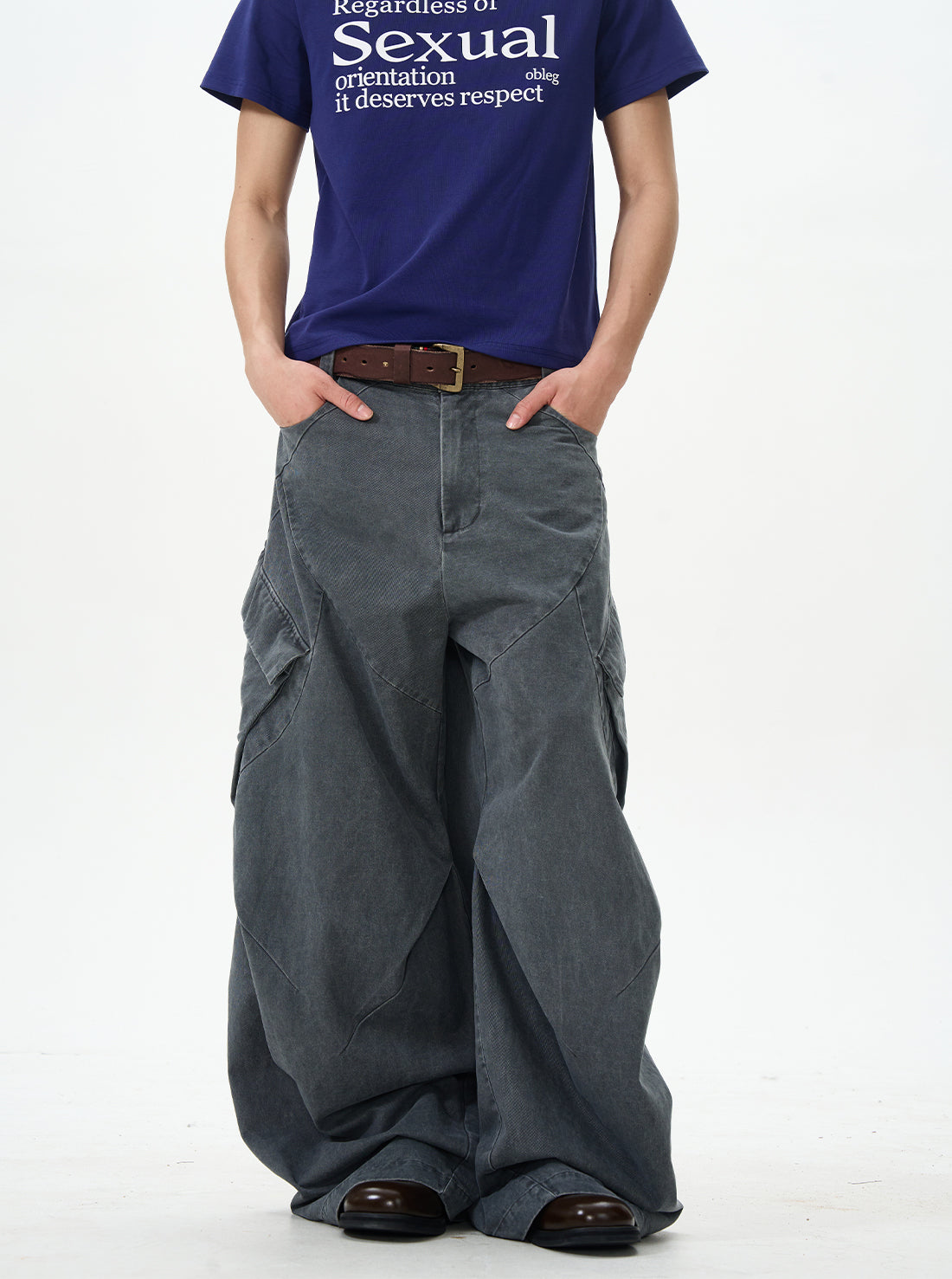 Charcoal Wide-leg Cargo Pants