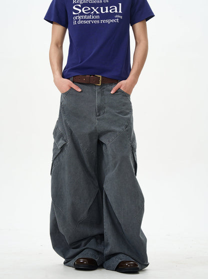 Charcoal Wide-leg Cargo Pants