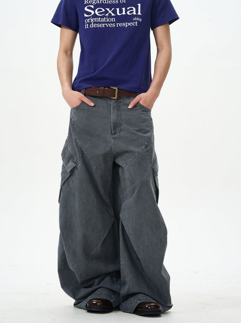 Charcoal Wide-leg Cargo Pants