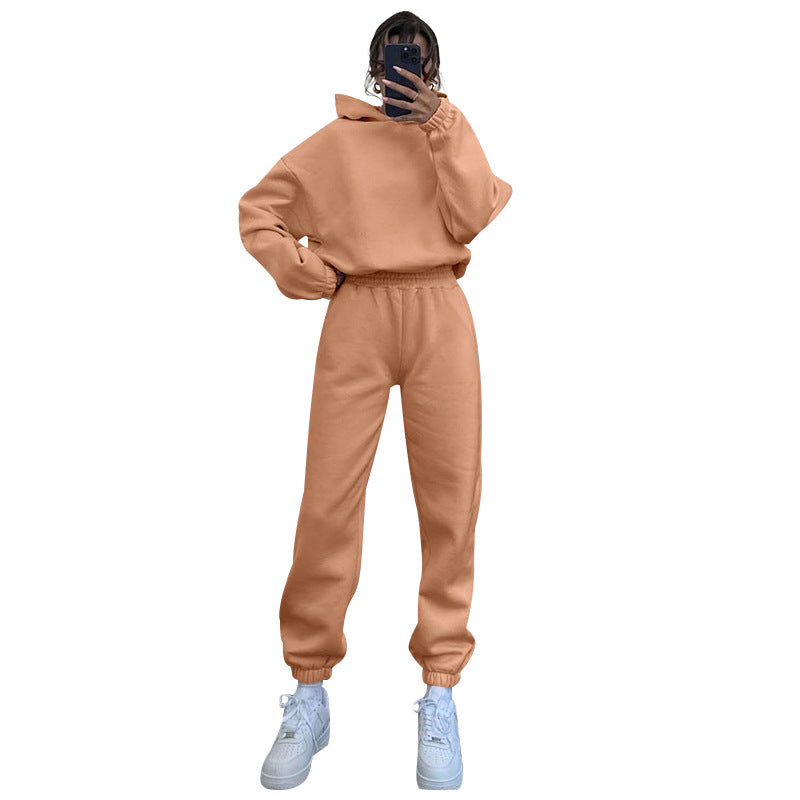 Autumn Winter Color Hooded Long Sleeve Sweater Clothing Trousers Suit