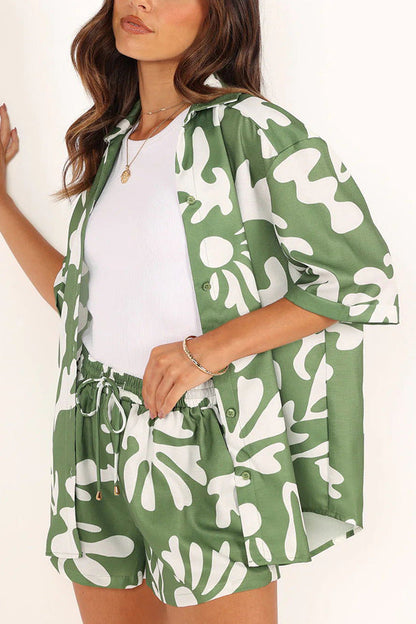 Clothing Polo Collar Printed Short Top Shorts Set