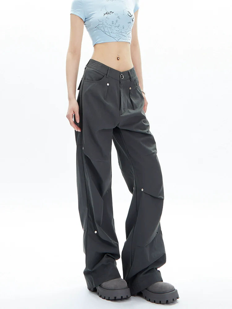 Charcoal Cargo-style Wide-leg Pants