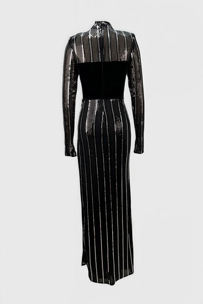 Aelik High Neck Sequin 3d Flower Maxi Dress