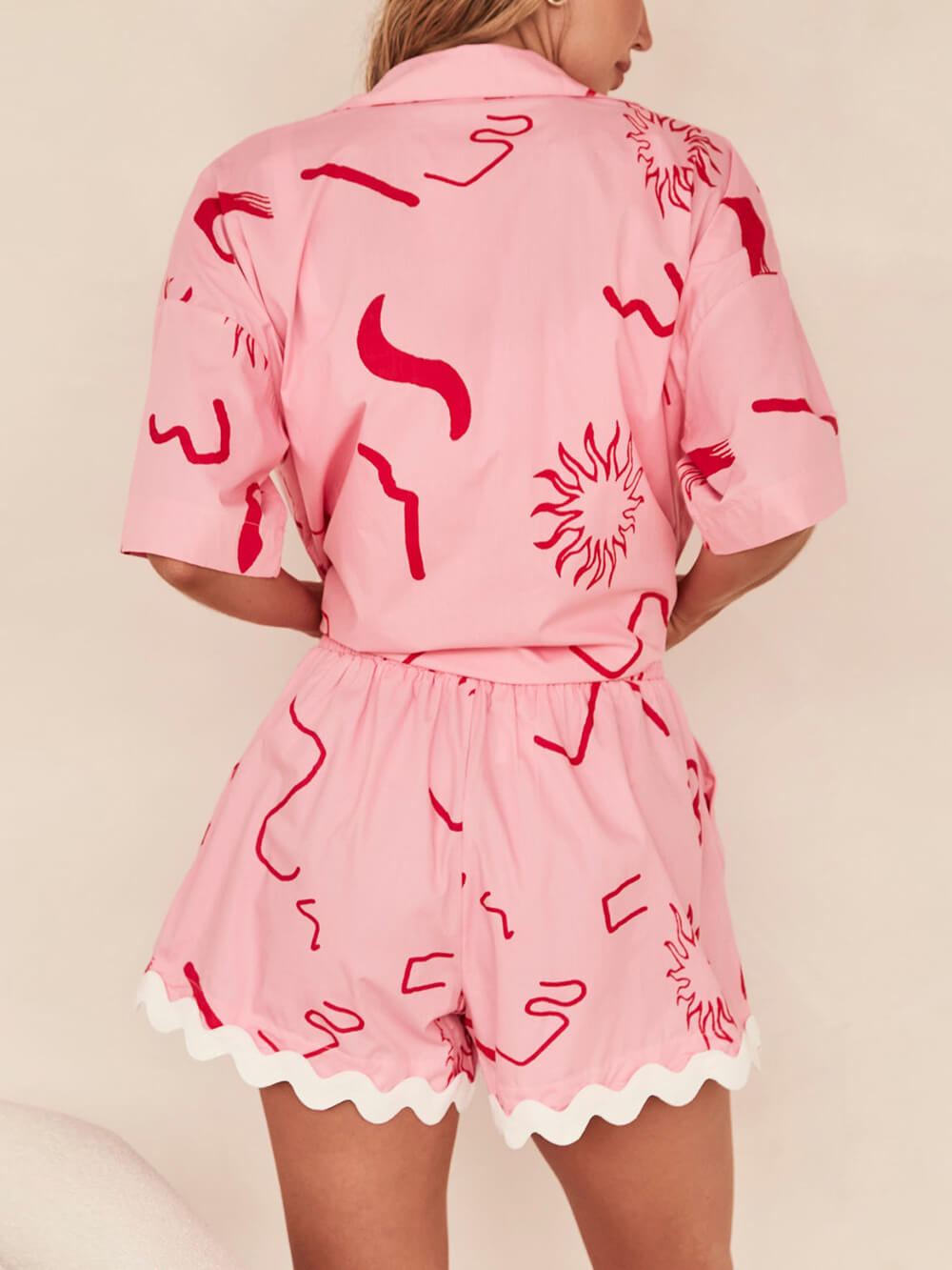 Short-sleeved Printed Vacation Two-piece Set