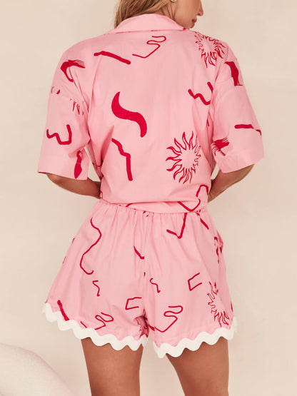 Short-sleeved Printed Vacation Two-piece Set