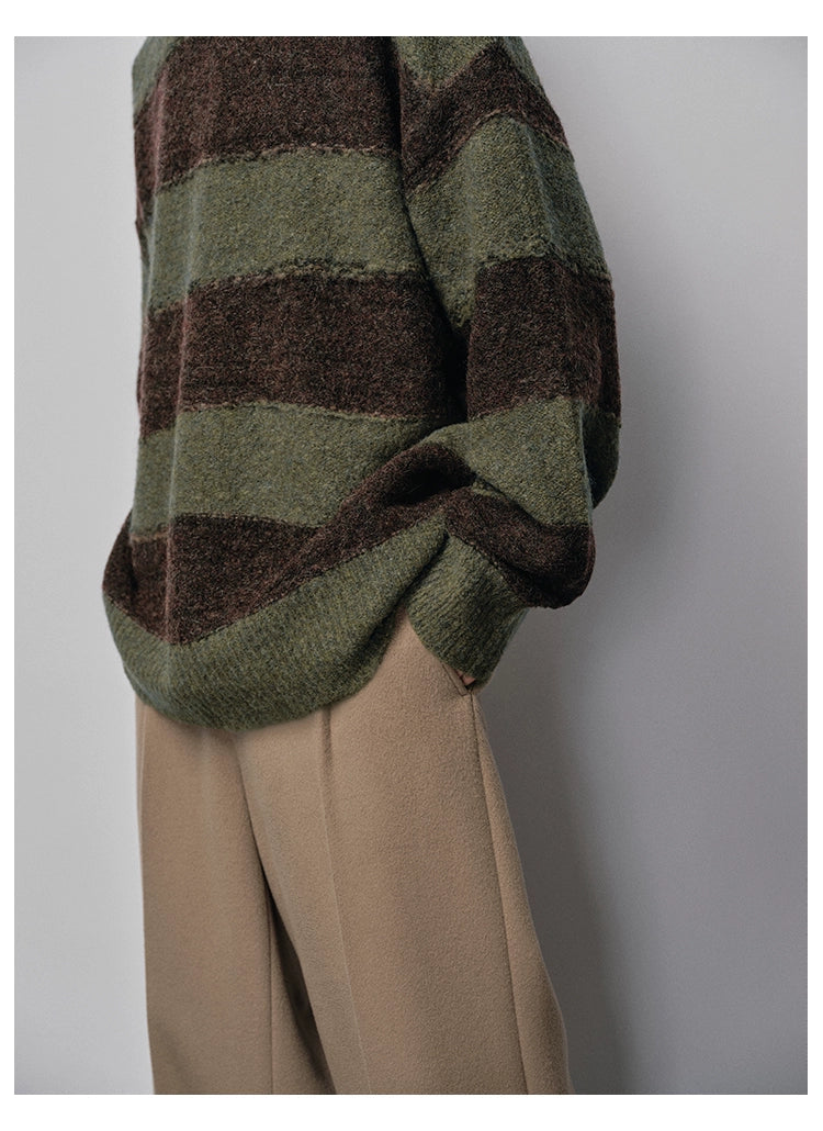 Irregular Wide-striped Oversized Round Neck Sweater