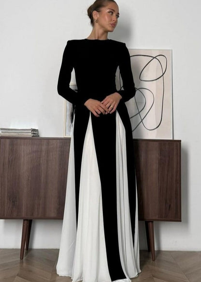 Amara - Two-tone Long Sleeve Maxi Dress
