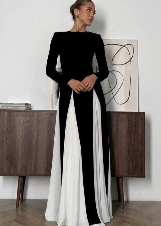 Amara - Two-tone Long Sleeve Maxi Dress
