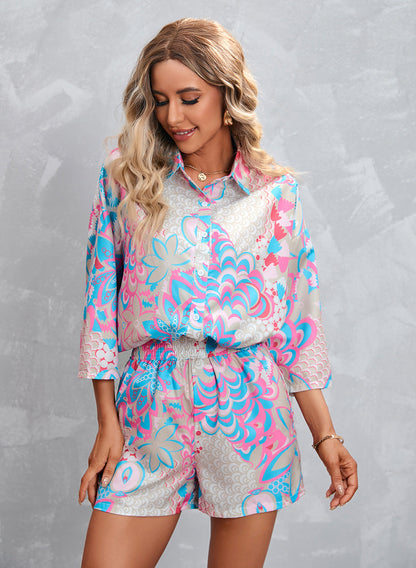 Clothing Printed 3/4 Sleeves Shorts Suit