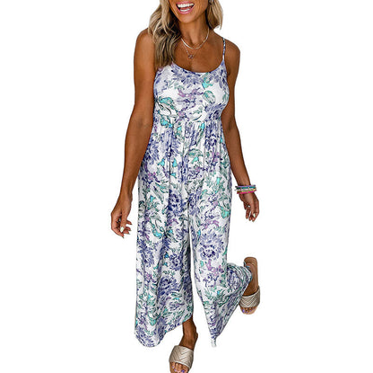 Summer High Waist Wide Leg Jumpsuit Strap Backless Jumpsuit