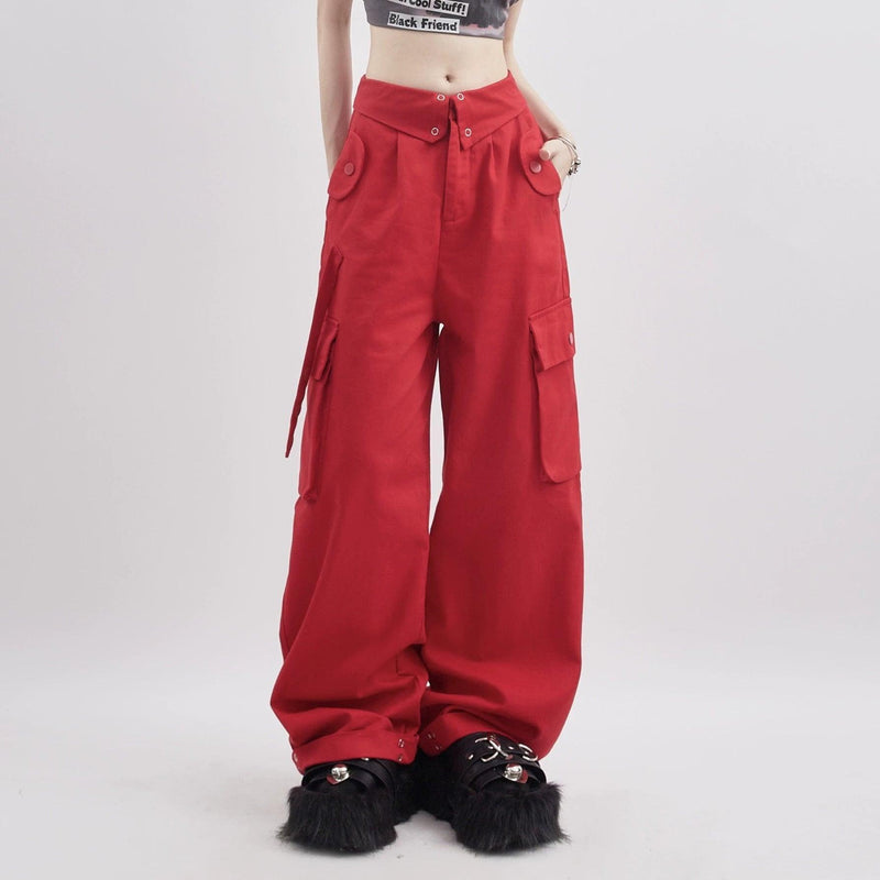 Rayohopp Ultra Wide-leg Cargo Pants - High-waisted Balloon Trousers With Multi-pocket Design (multiple Colors)