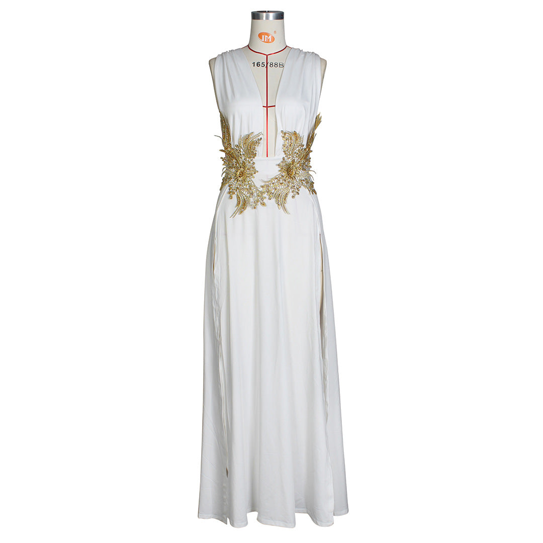 New Maxi Dress Wedding Evening Dress Deep V Plunge Plunge High Slit Part Large Swing Mop Dress