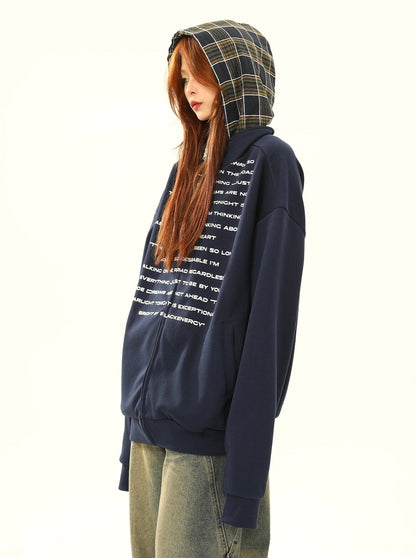 Oversized Text Print Zip-up Sweatshirt