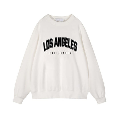 Autumn Winter Printed Loose Sweatshirt Retro Letter Graphic Pattern Fleece Lined Long Sleeve Top