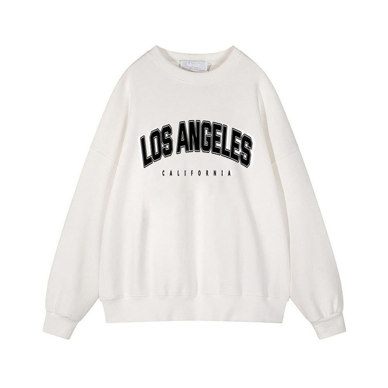 Autumn Winter Printed Loose Sweatshirt Retro Letter Graphic Pattern Fleece Lined Long Sleeve Top