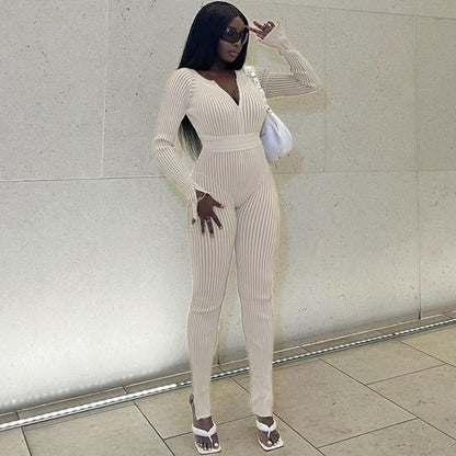 Fall Clothing Thread Tied High Waist Trousers Tight Jumpsuit